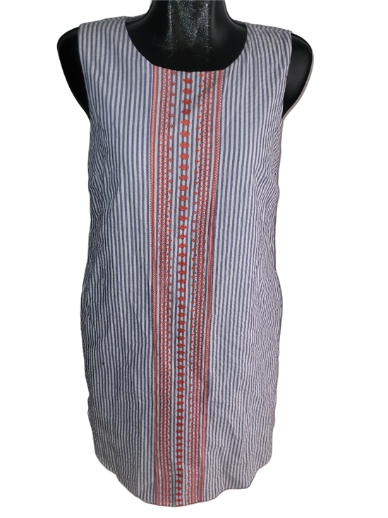 Charlie Paige Dresses & Skirts - Charlie Paige Striped Sleeveless Shift Dress with Red Embroidered Front Size S